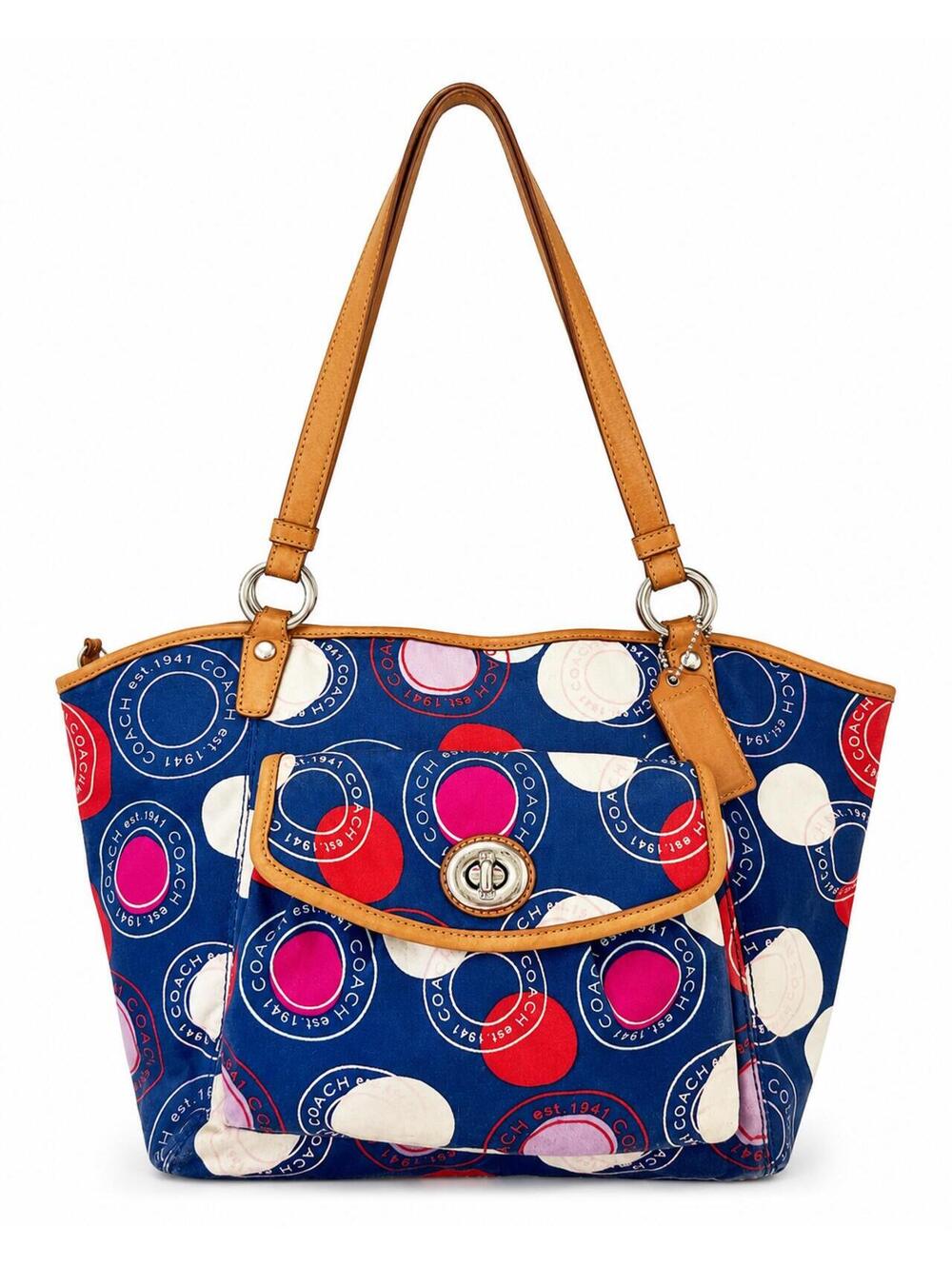 Coach Polka Dot Leah Tote Shoulder Bag Blue Multicolor F14667